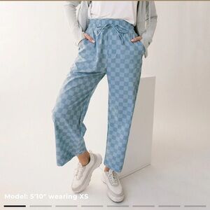 Albion Audrey Wide Leg Pants, Blue Checkers